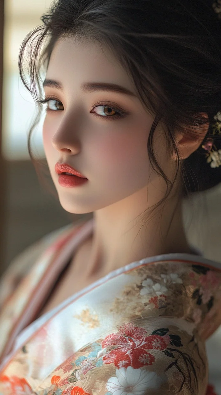 beautiful, woman, japanese, kimono