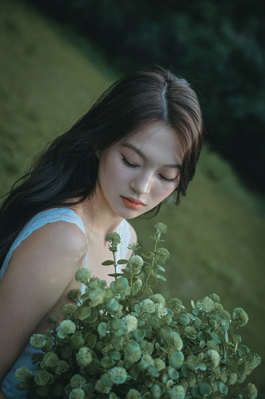 여성, 초상화, 야외, 꽃