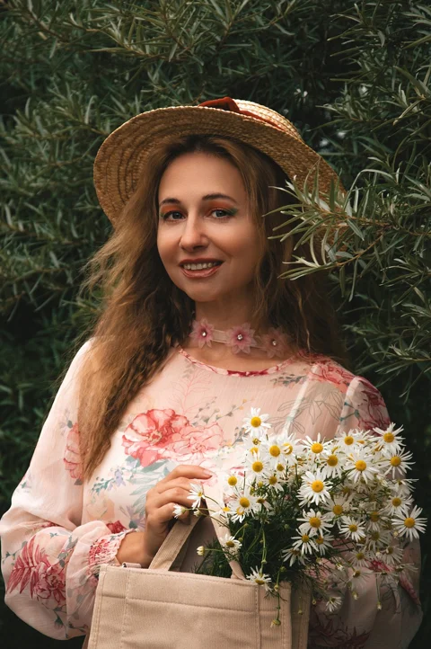 女人, 夏天, 时尚, 花朵
