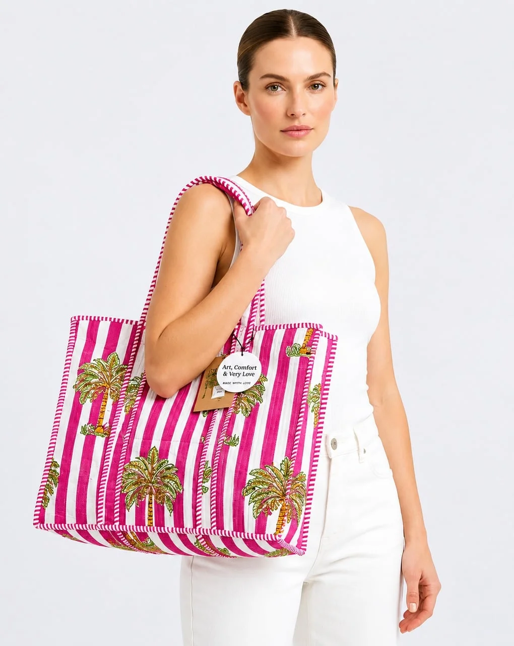 cotton bag, reusable, women's fashion, palm trees