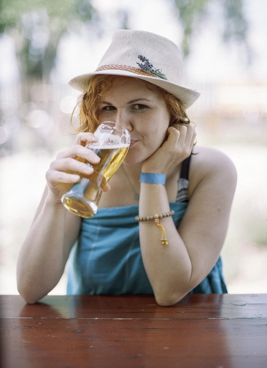 girl, beer, happy, beach