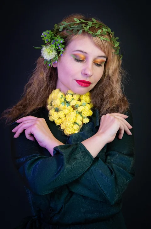 woman, flowers, pose, model