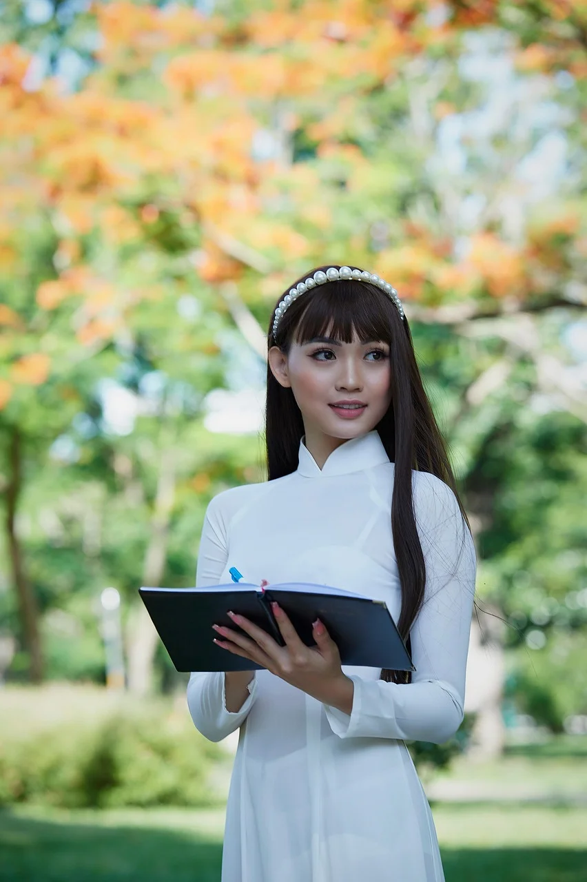 女性, ポートレート, アオザイ, 白いドレス