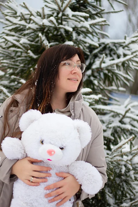 winter, snow, teddy, beautiful woman