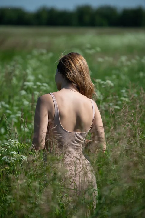 woman, flowers, field, meadow