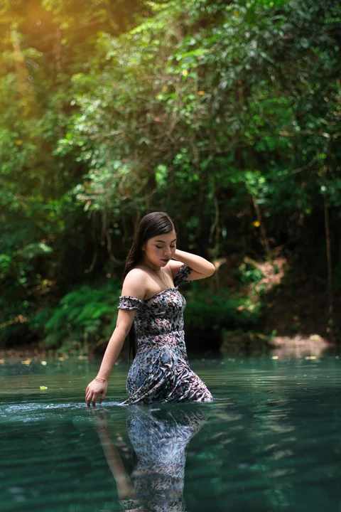 woman, river, nature, portrait