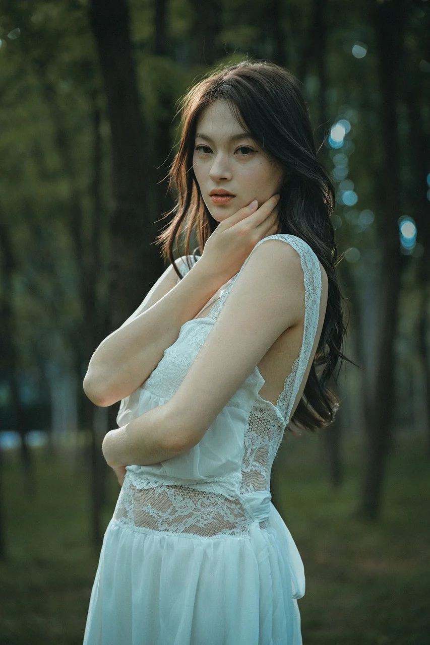 女性, 自然, ドレス, 木々