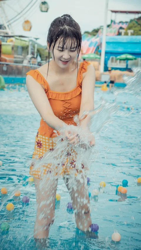 woman, bathing suit, water park, swimming pool