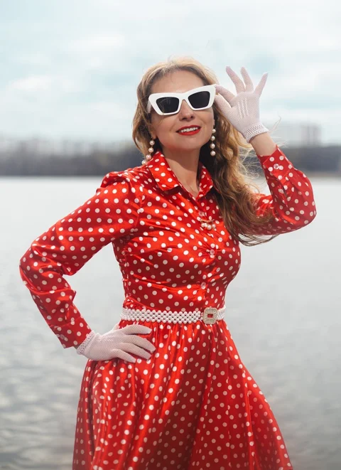 woman, polka-dot dress, retro, vintage
