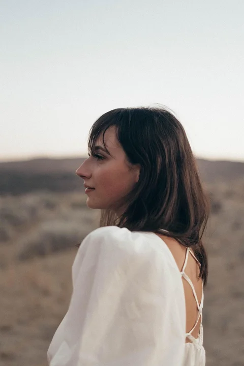 woman, white dress, portrait, outdoors