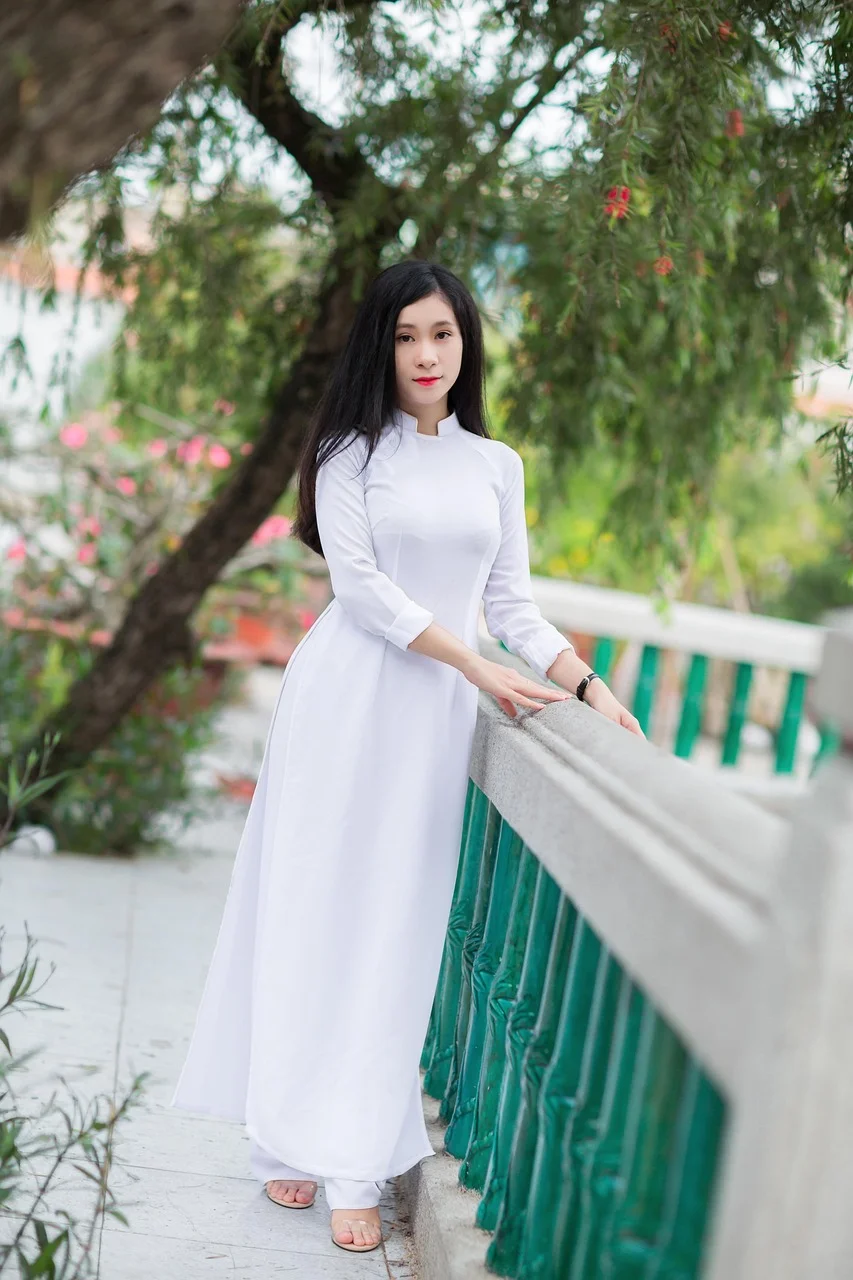 áo dài, white, girl, portrait