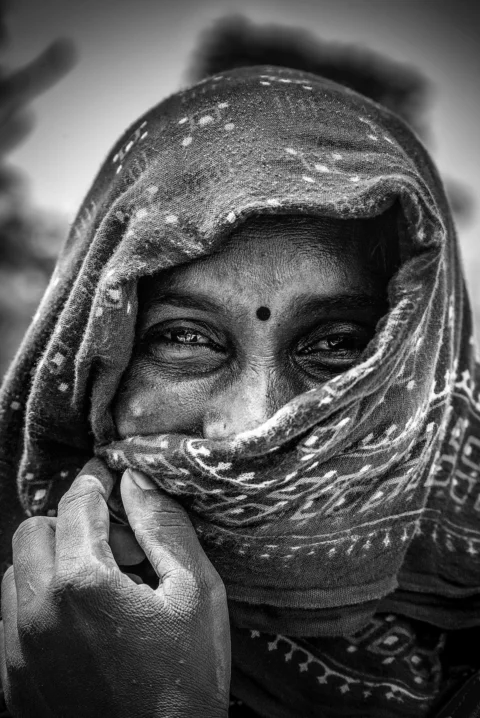 grayscale photo of woman wearing hijab