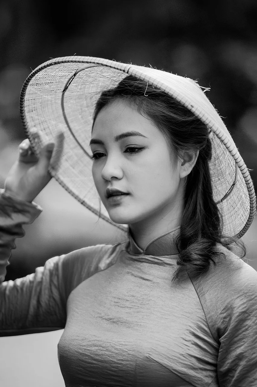 woman, asian, conical hat, portrait
