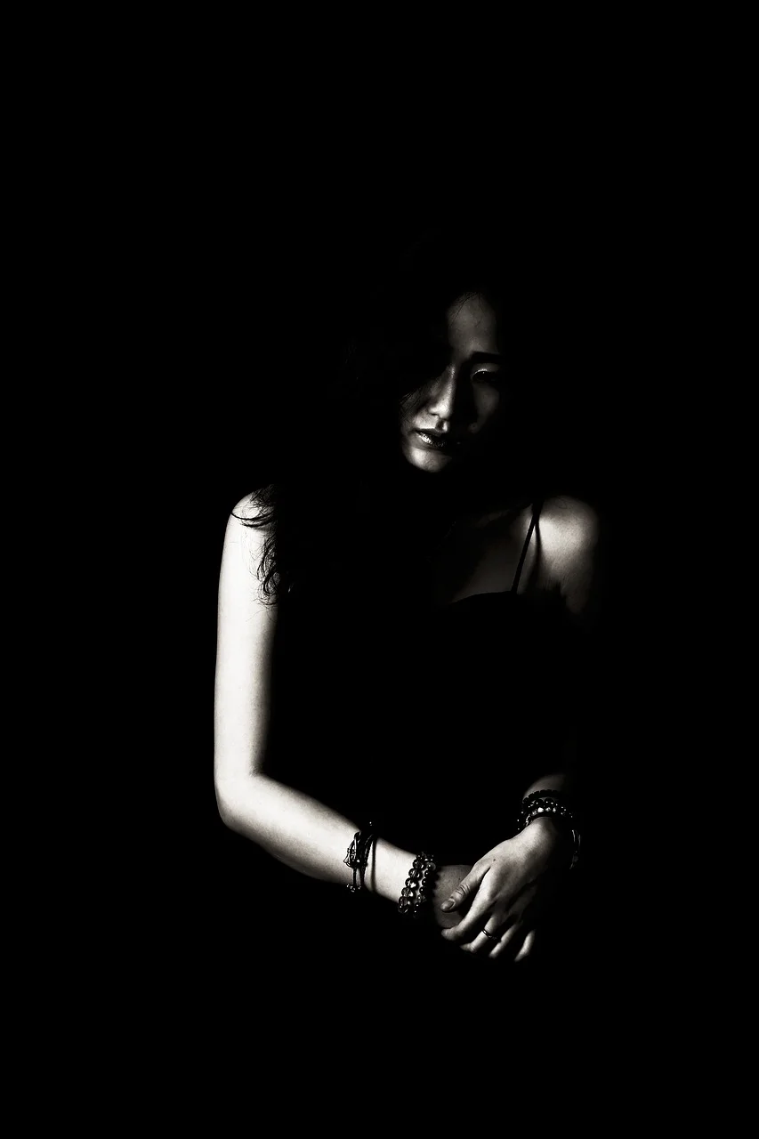 girl, portrait, black and white, attractive