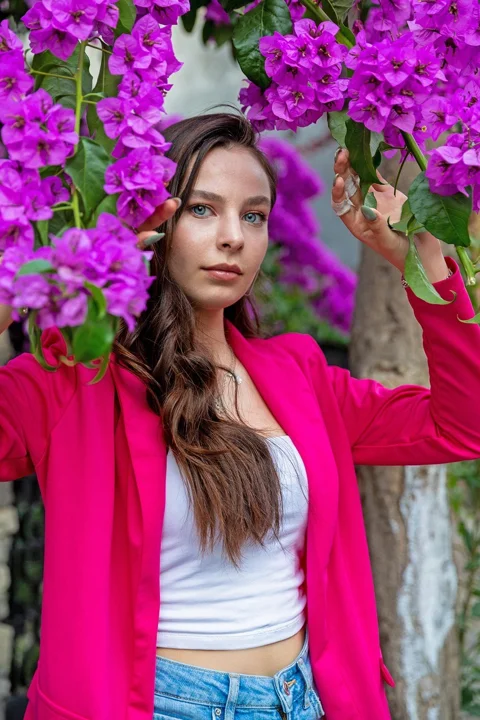 woman, portrait, flowers, model