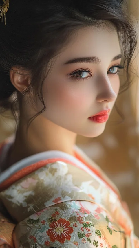 beautiful, woman, japanese, kimono