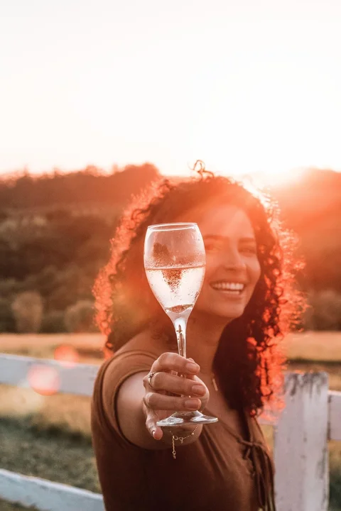 champagne, woman, portrait, outdoors