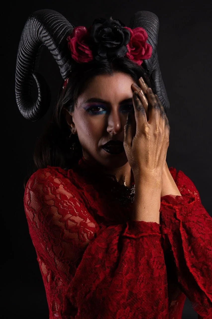 woman, black horns, portrait, model