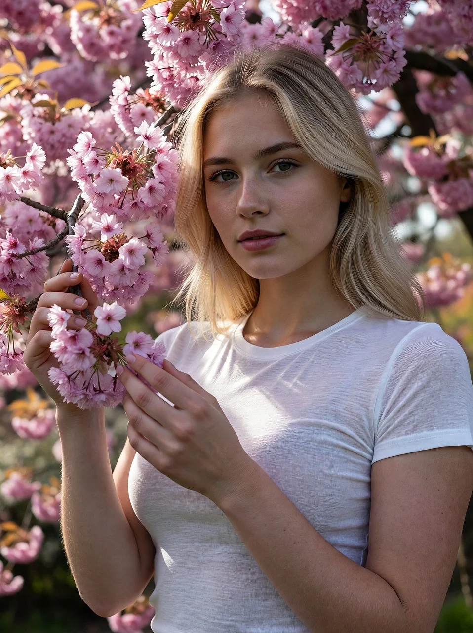 woman, cherry blossom, nature, spring