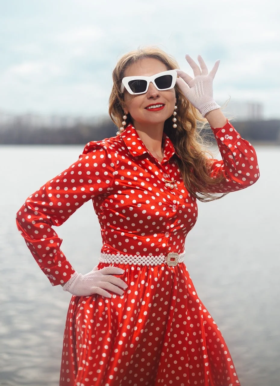 woman, polka-dot dress, retro, vintage