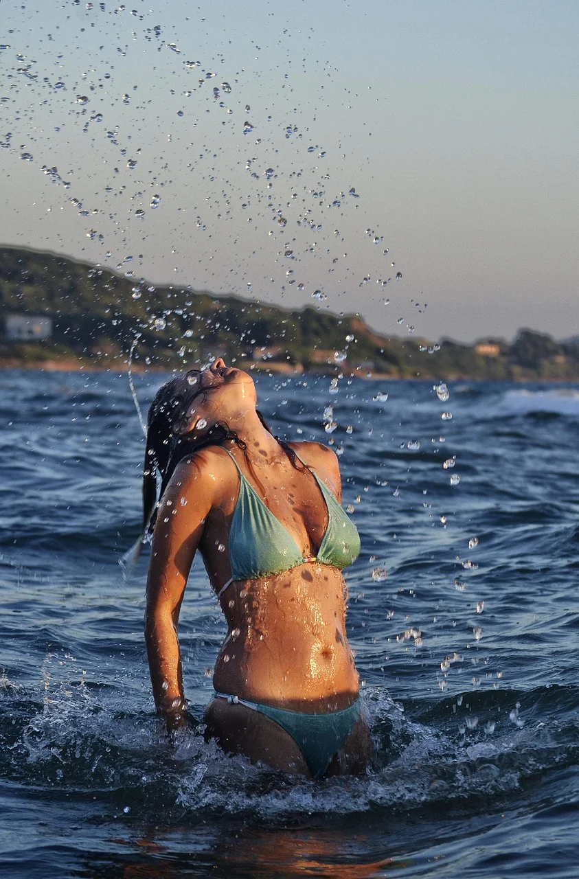 beautiful woman body, sea water splash, water, sea