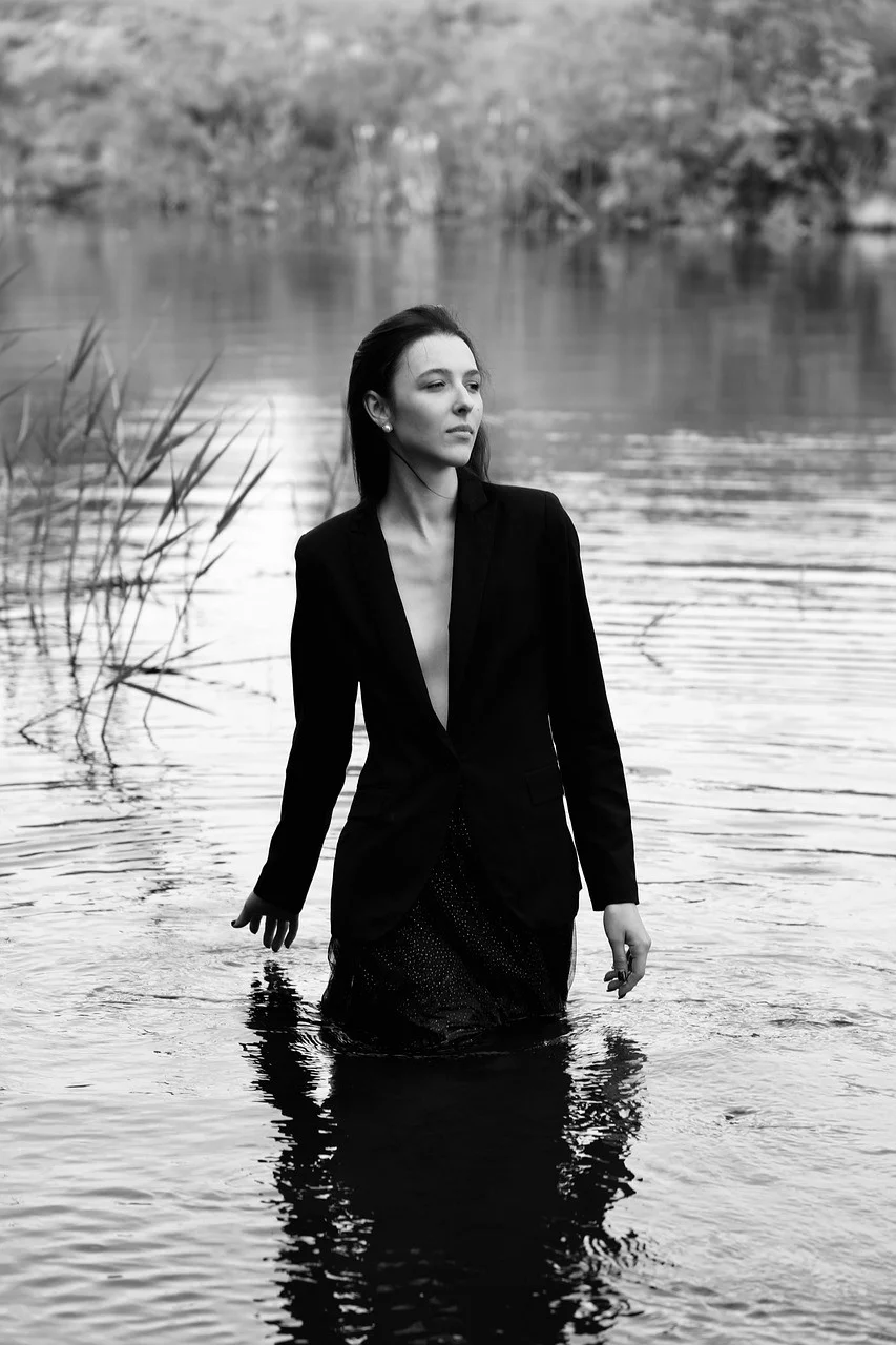 woman, river, photography, nature