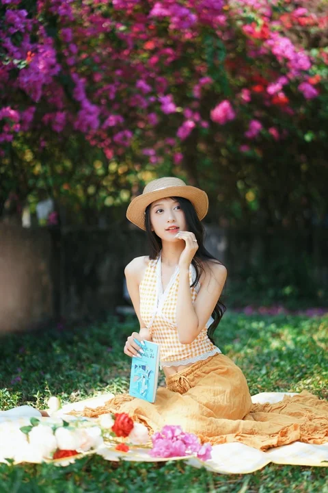 女人, 帽子, 遮阳帽, 夏季连衣裙