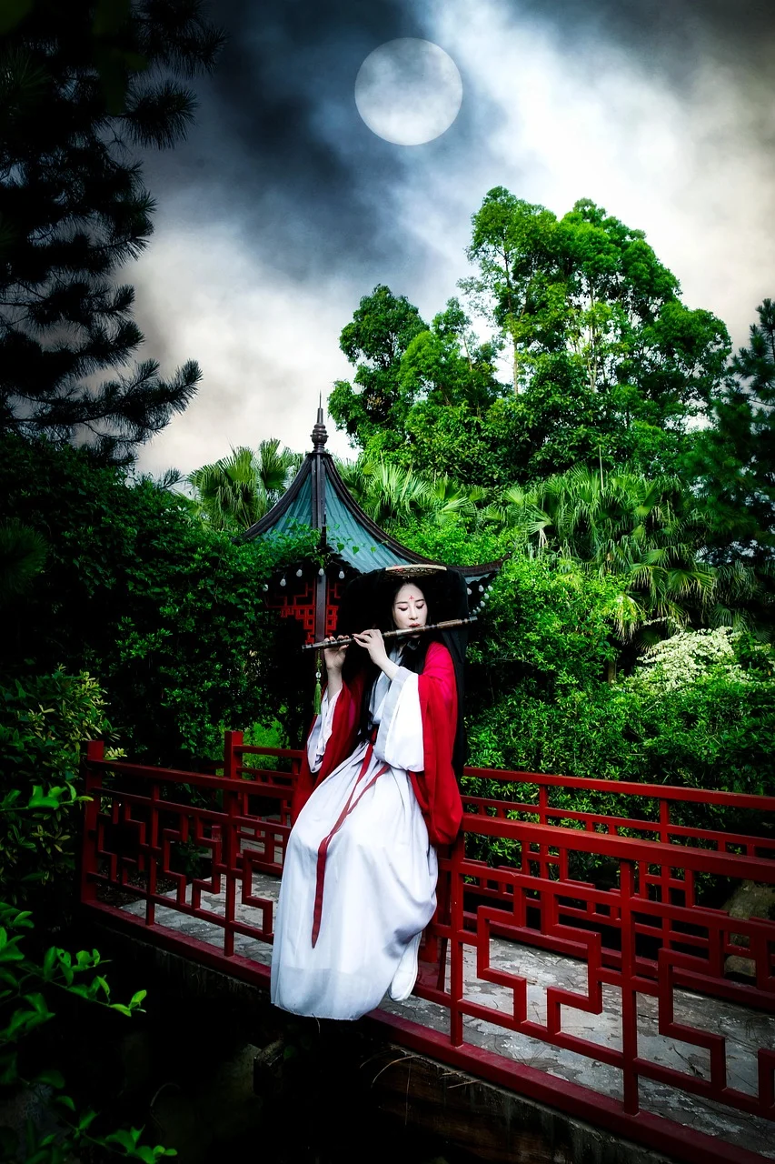 woman, flute, chinese costume, vietnamese