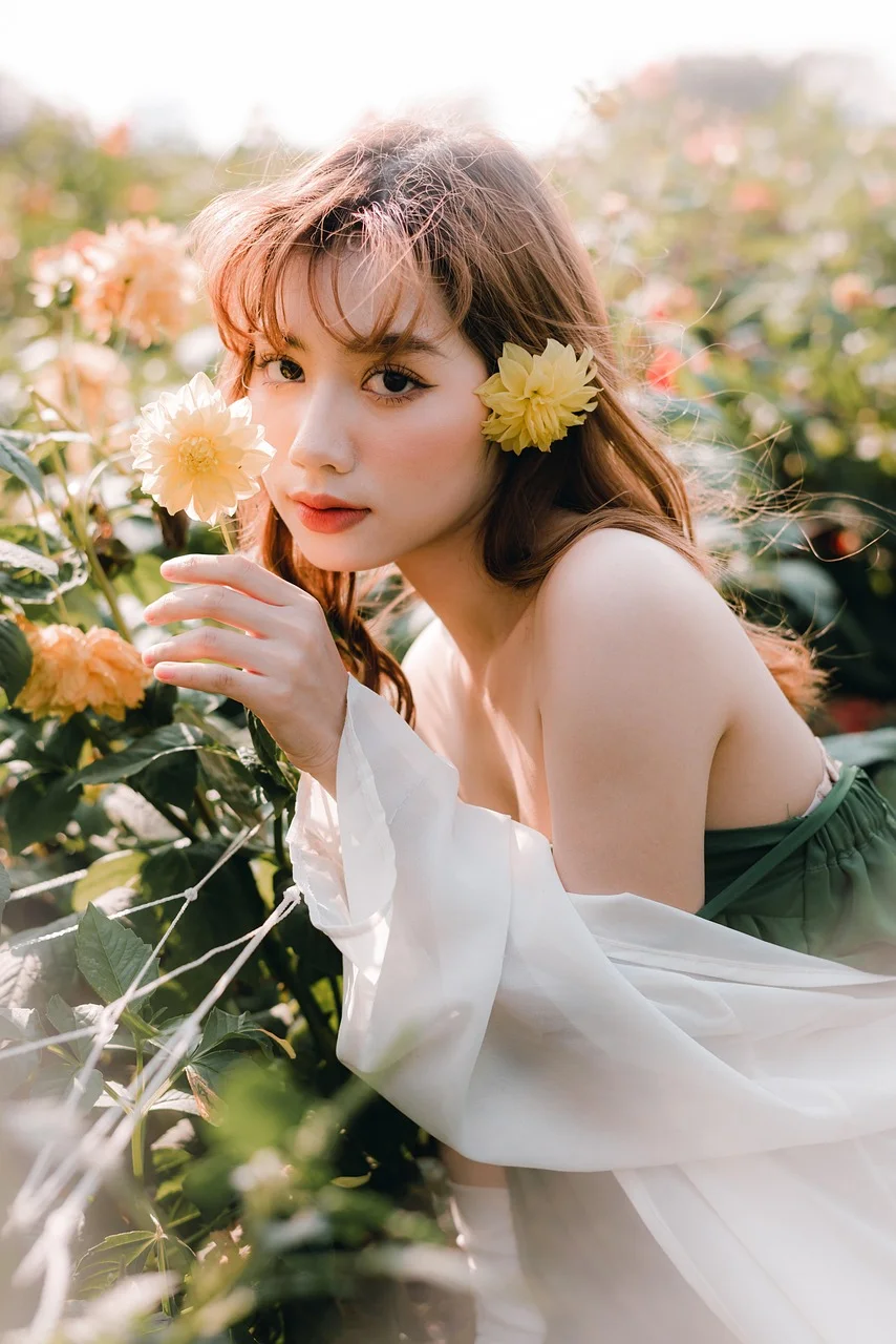 asian woman, garden, outdoors, woman