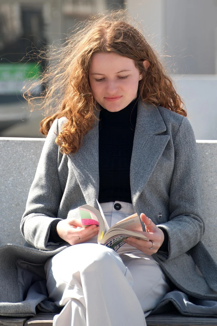 woman, portrait, reading, book