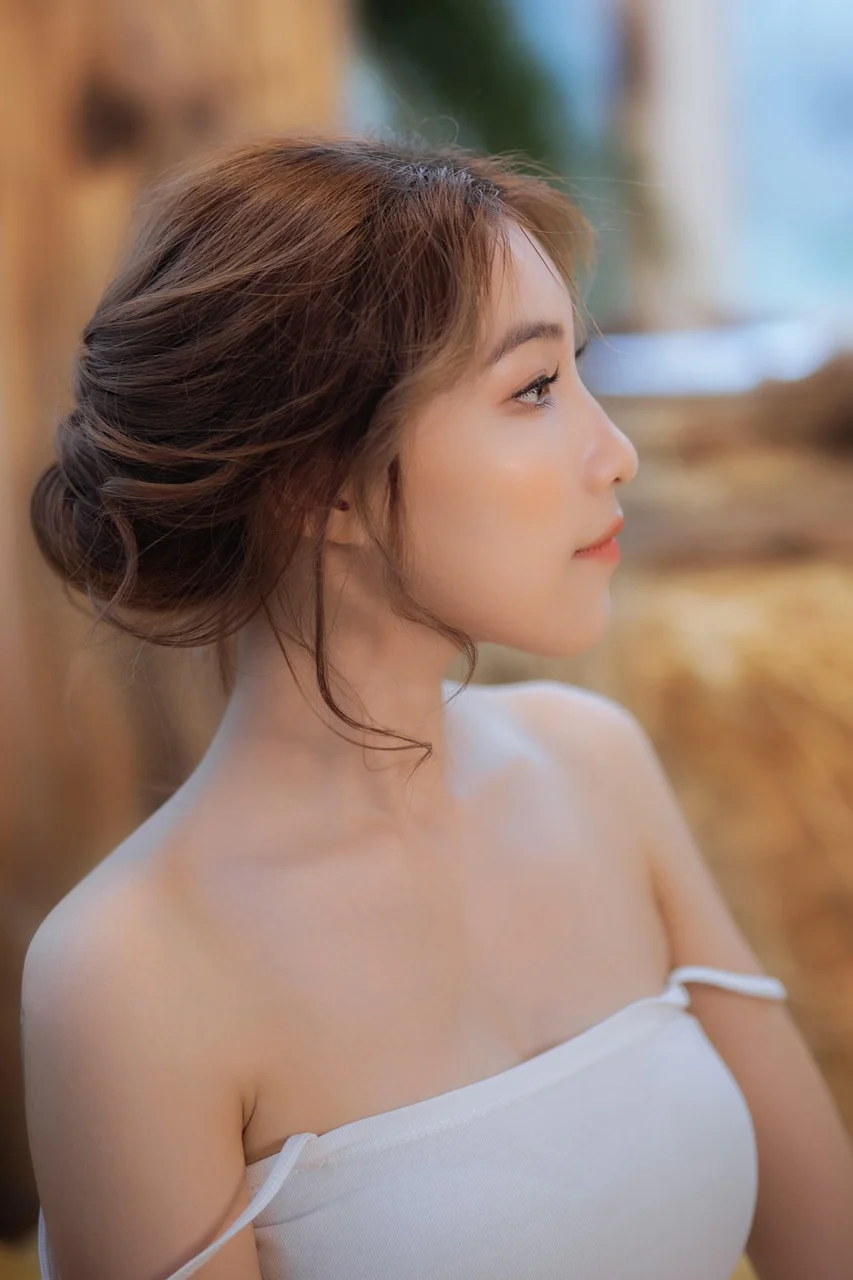 woman, model, white shirt, young