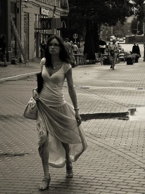 street, girl, young, after rain