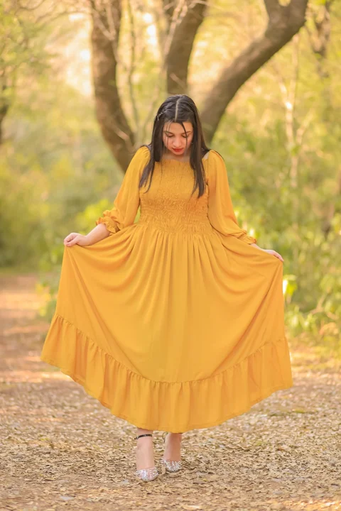 woman, model, dress, yellow dress