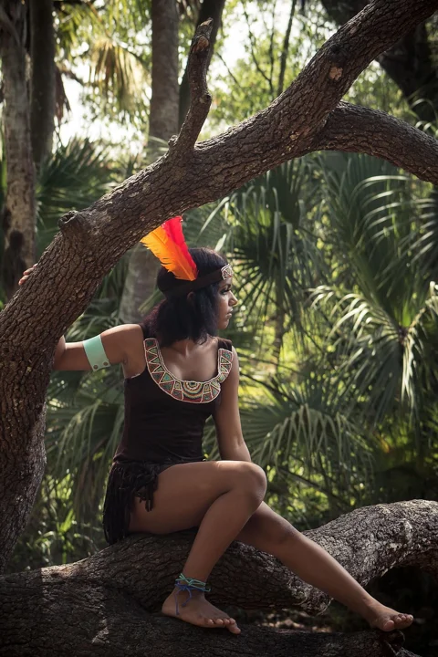 girl, tree, dress-up, costume