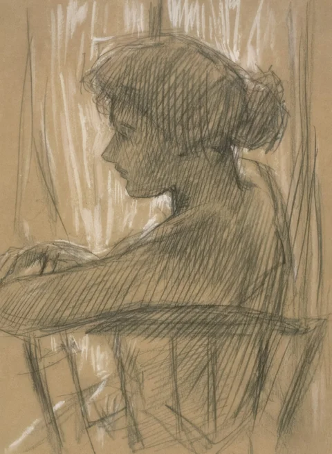 Sketch of a woman sitting by a window