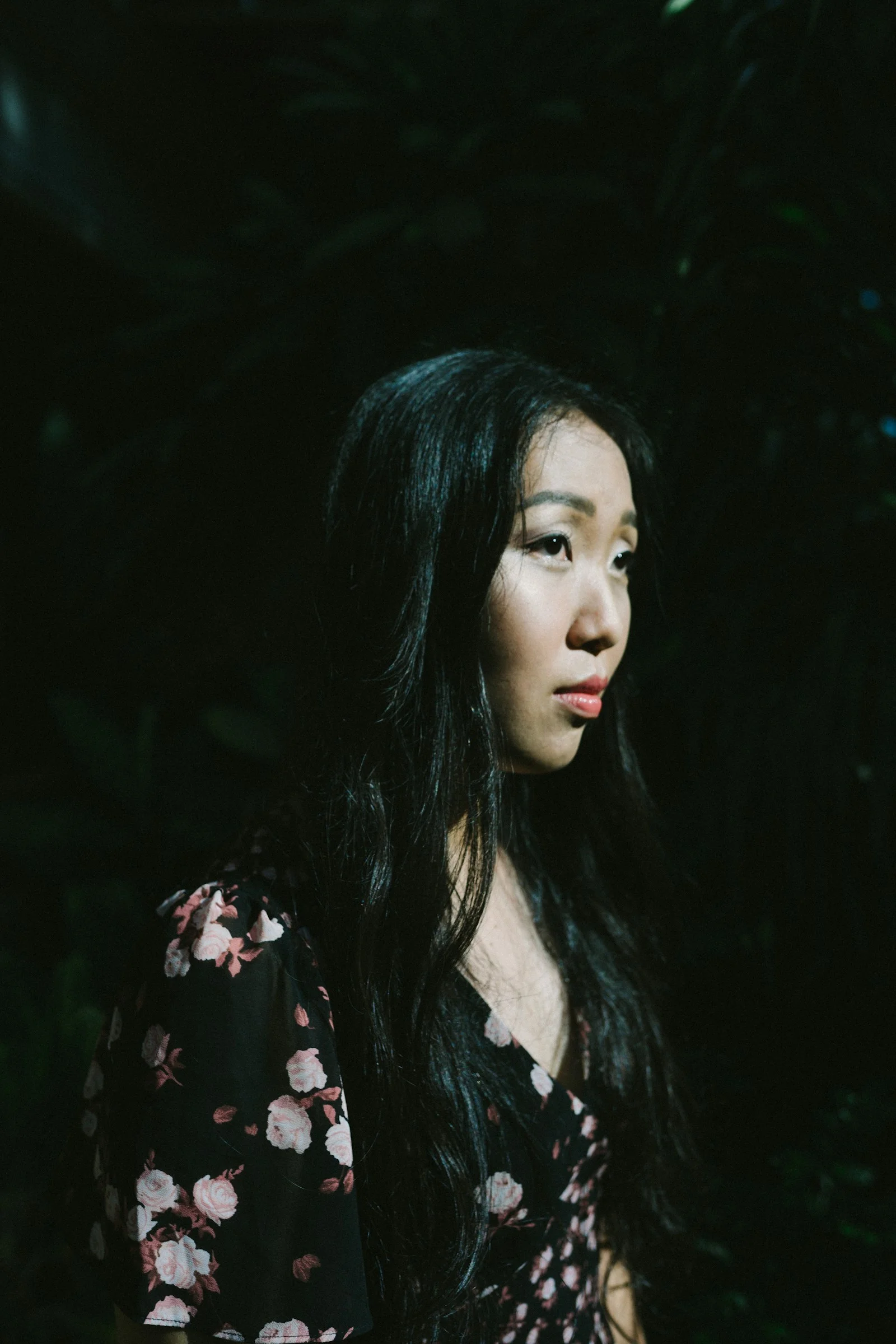 a woman with long black hair