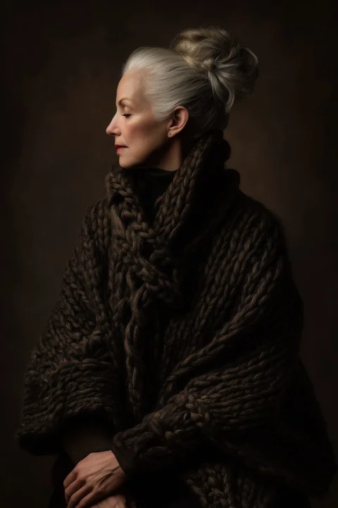 older woman, mature woman, senior portrait, knitted sweater