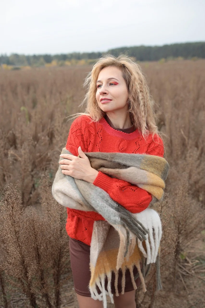 woman, autumn, field, countryside