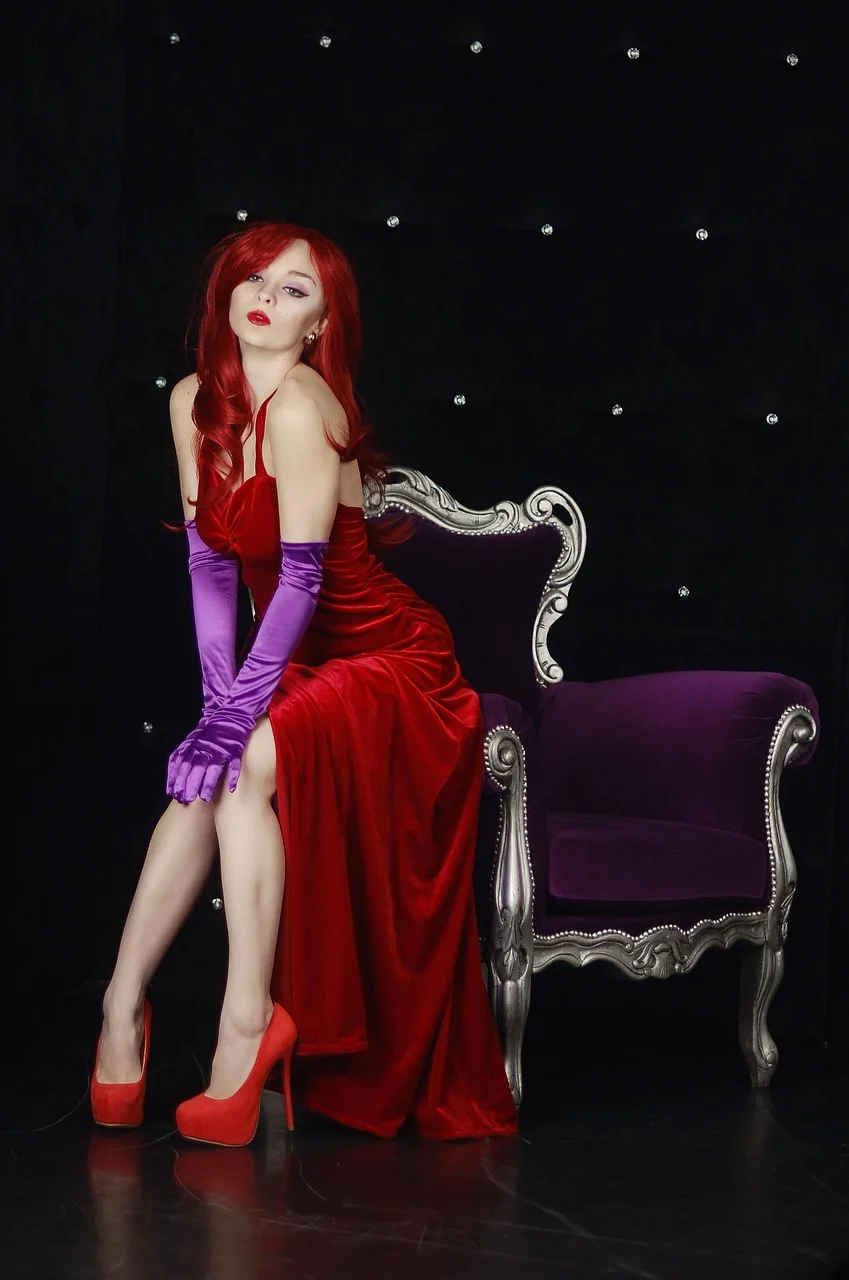woman, fashion, red dress, gloves