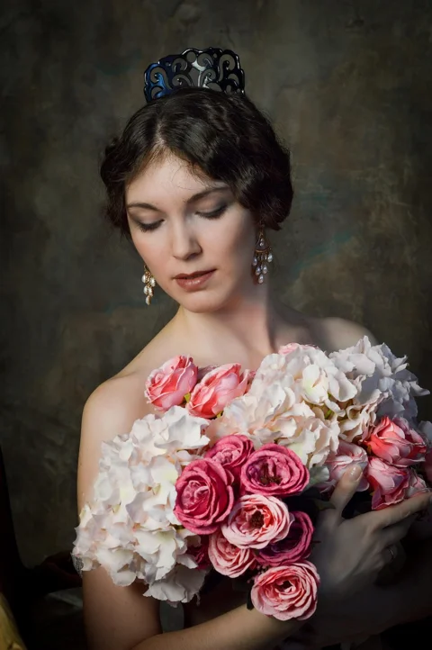 woman, portrait, model, roses