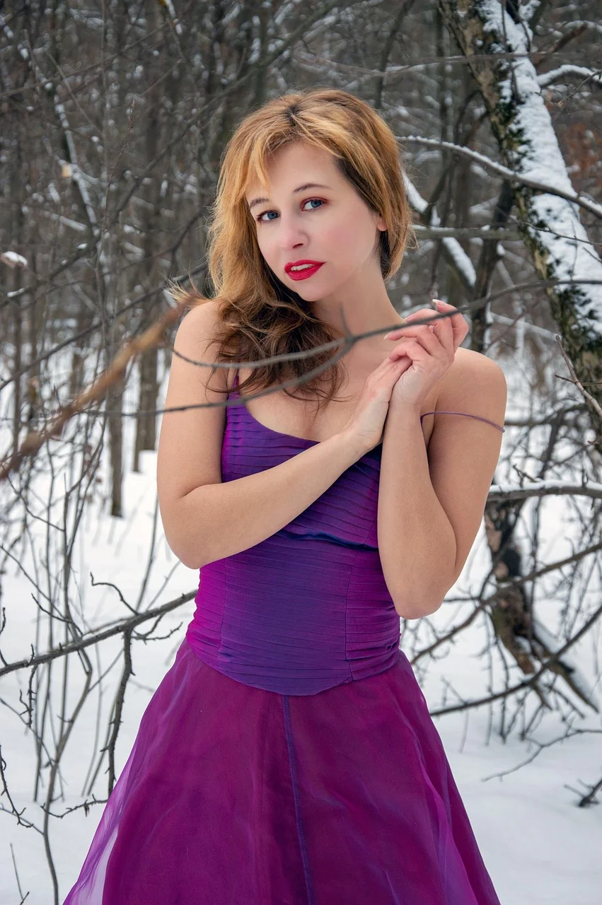 女人, 连衣裙, 雪, 森林