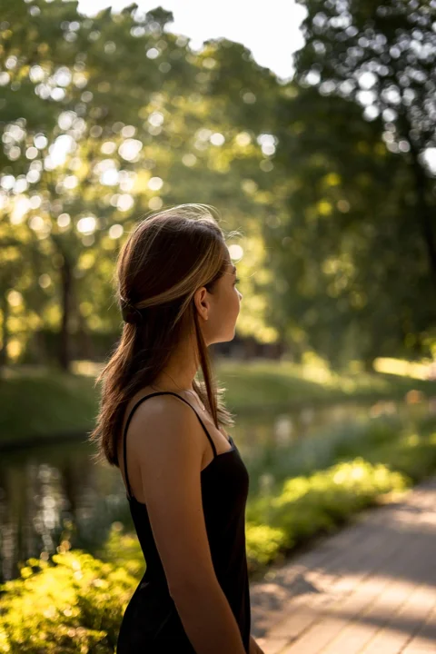 woman, model, path, park