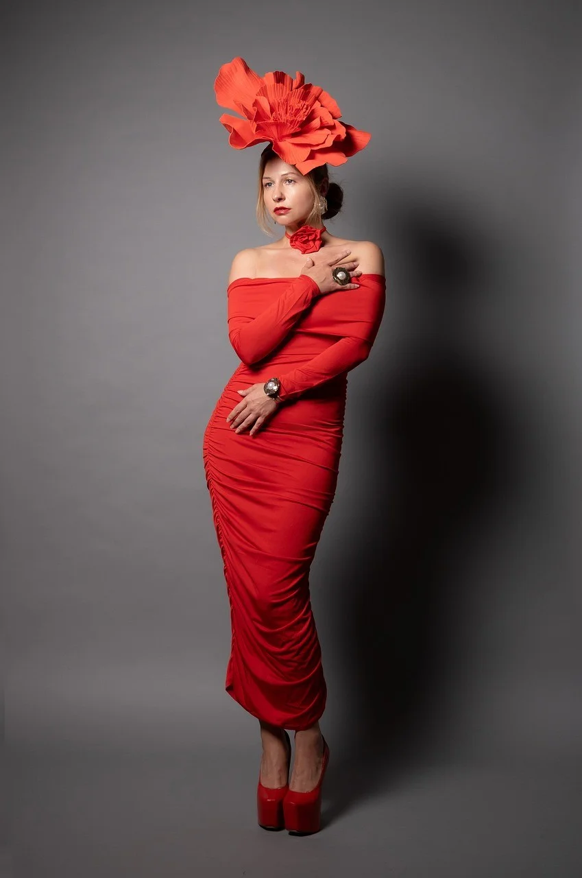 woman, model, studio, red color