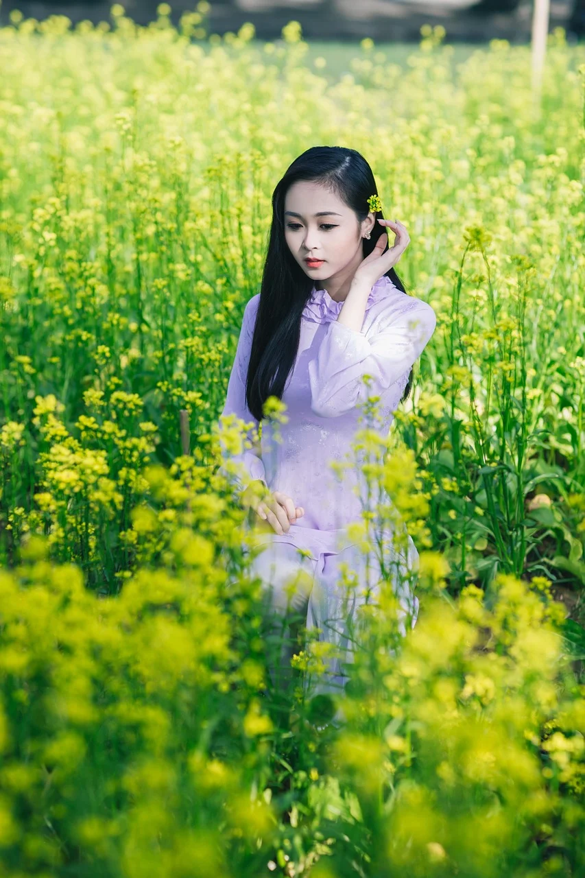 女孩, 花, 花园, 绿色