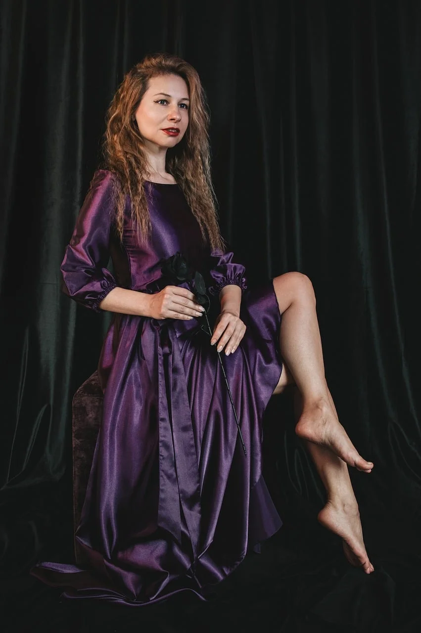 woman, portrait, fashion, purple dress