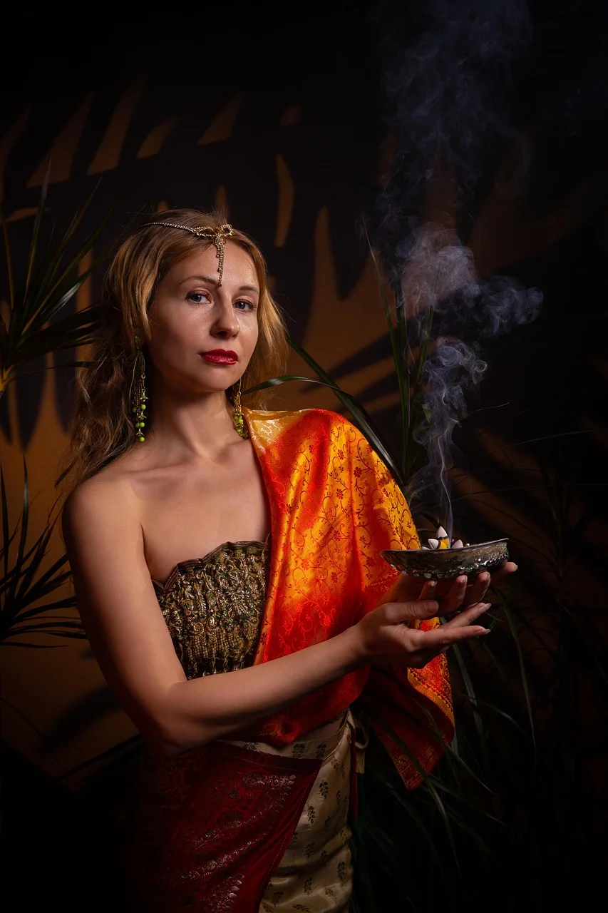 woman, model, jungle, incense