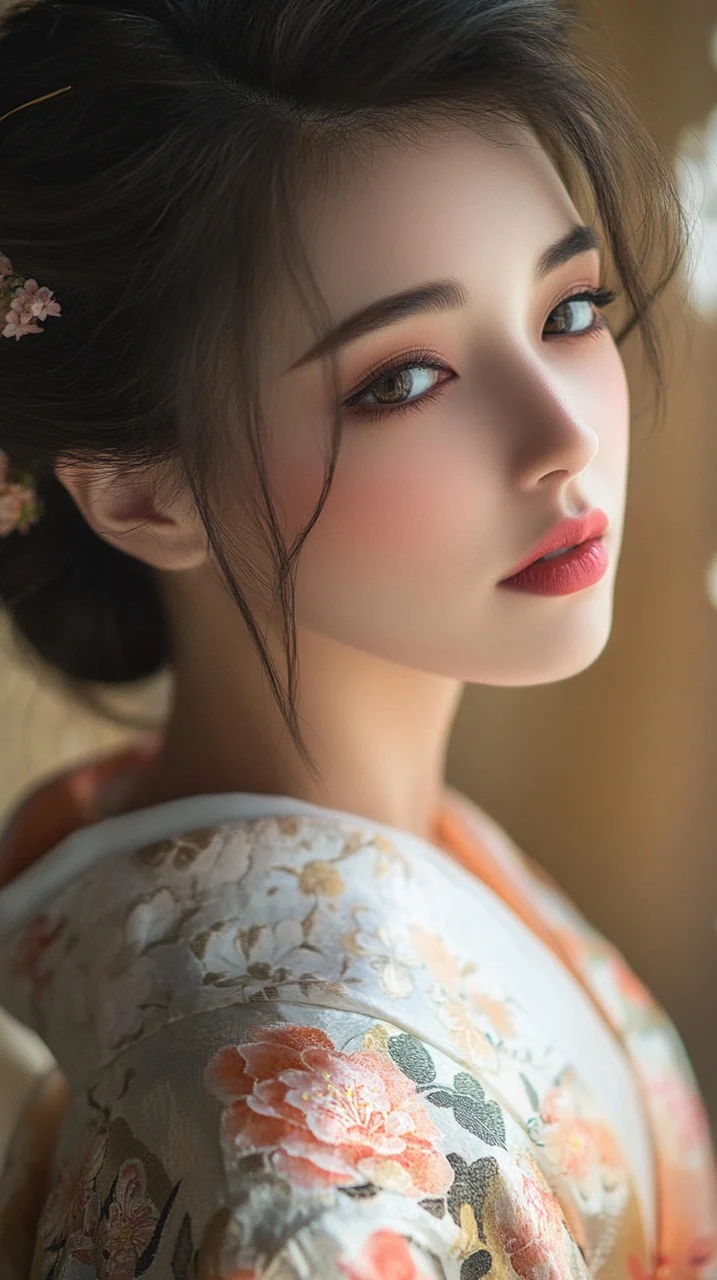 beautiful, woman, japanese, kimono