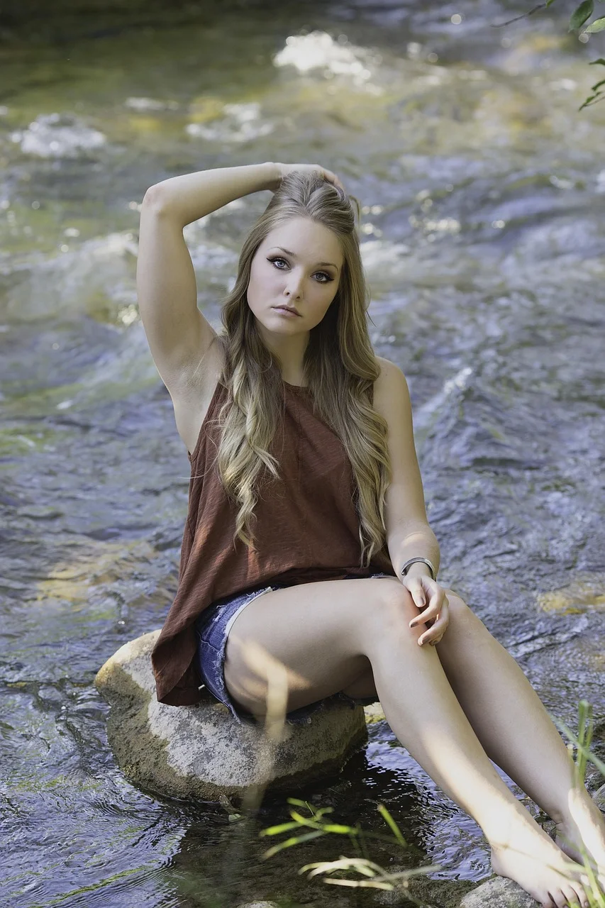 creek, country, girl, water