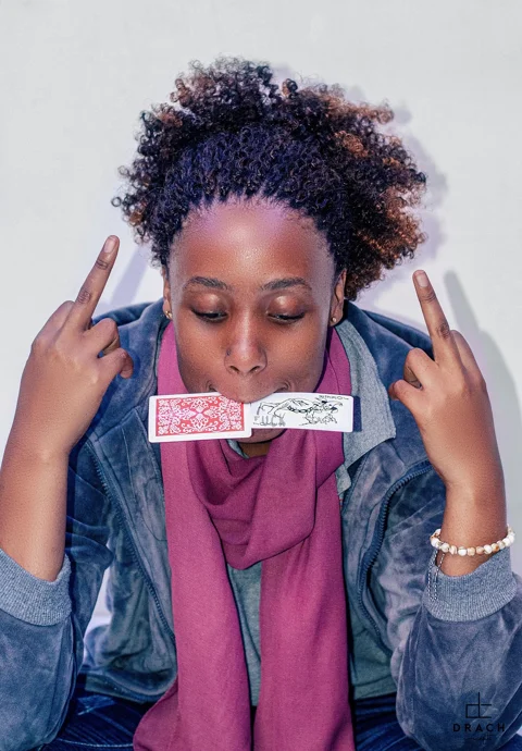woman, playing cards, middle finger, card