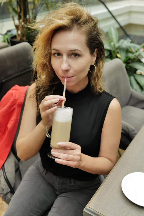 café, woman, portrait, latte